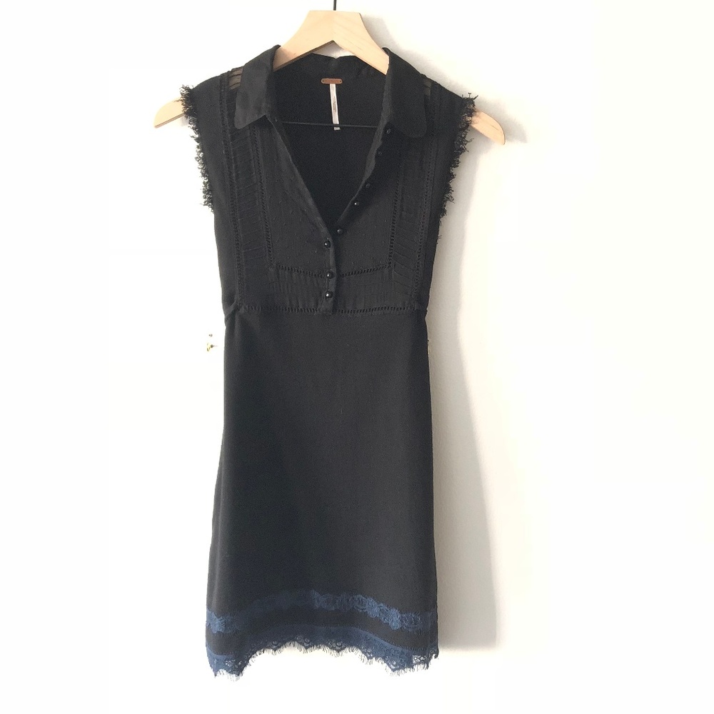 Free People Black Lace Collared Dress LBD